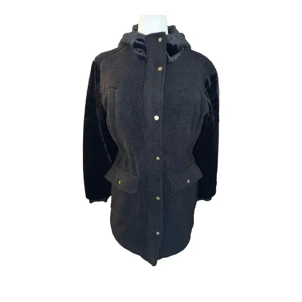 NEW Eden Society Women's‎ Small Black Sherpa Fleece Hooded Jacket Winter Casual